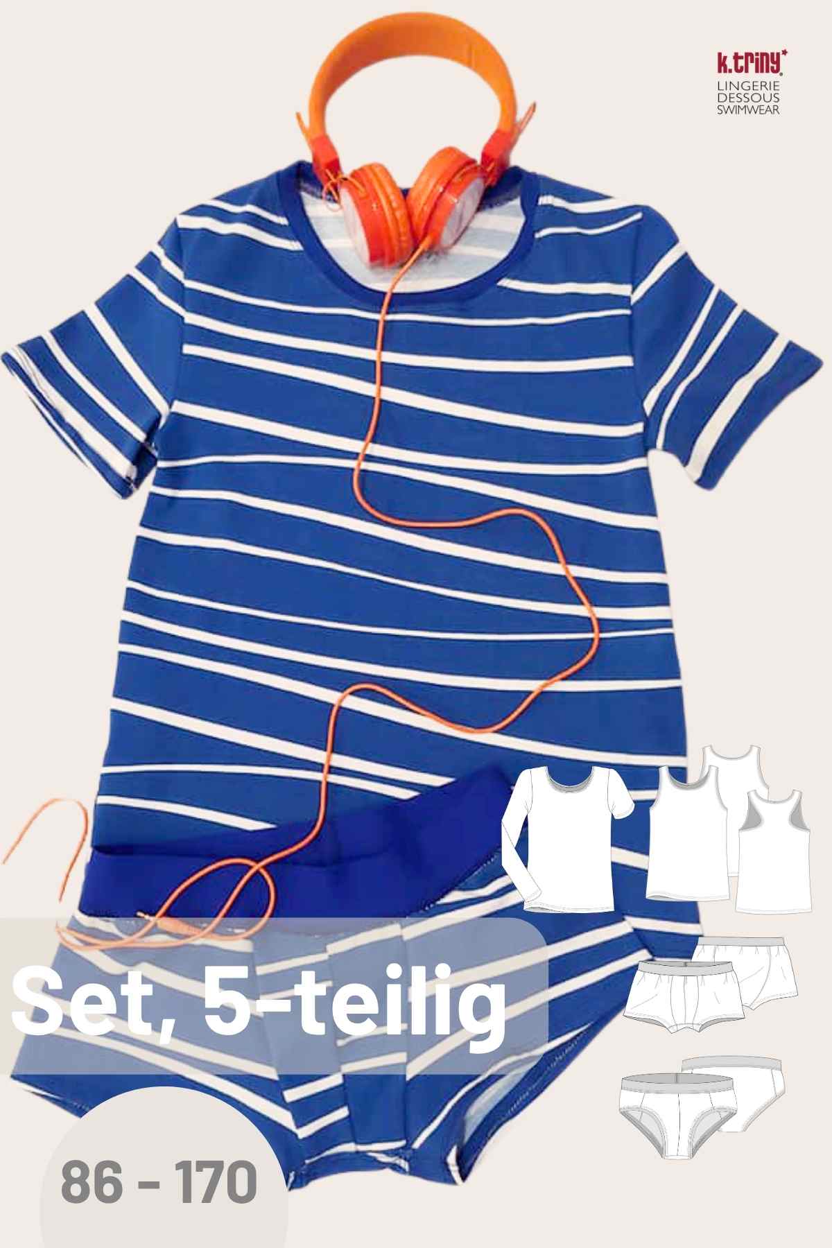 Jungenunterwäsche-Schnittmuster 5-teilig Größen 86-170 zum selber nähen, k.triny* lingerie