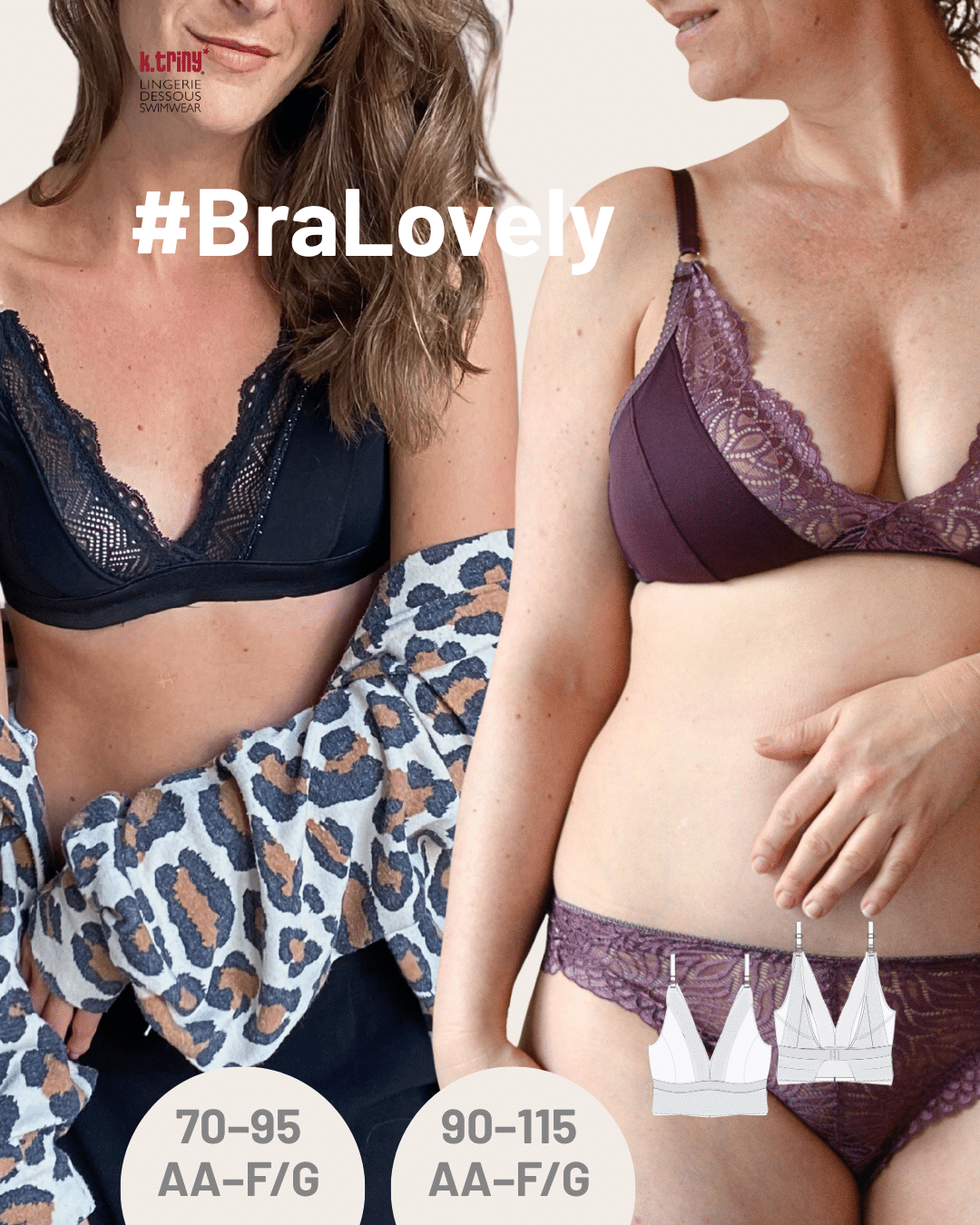 BraLovely nähen, Bralette Schnittmuster für bequeme BHs ohne Bügel in den Größen 70 bis 115