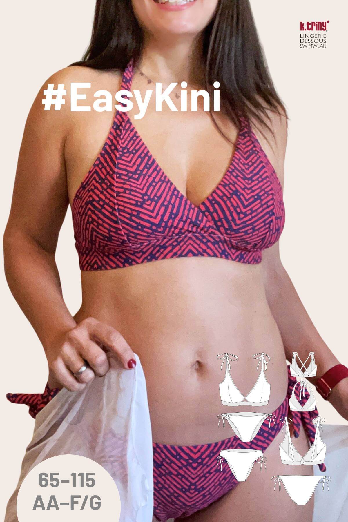 Bikini Schnittmuster #EasyKini Größen: Unterbrust 70-115, Slipgröße 32-58 zum selber nähen, k.triny* lingerie