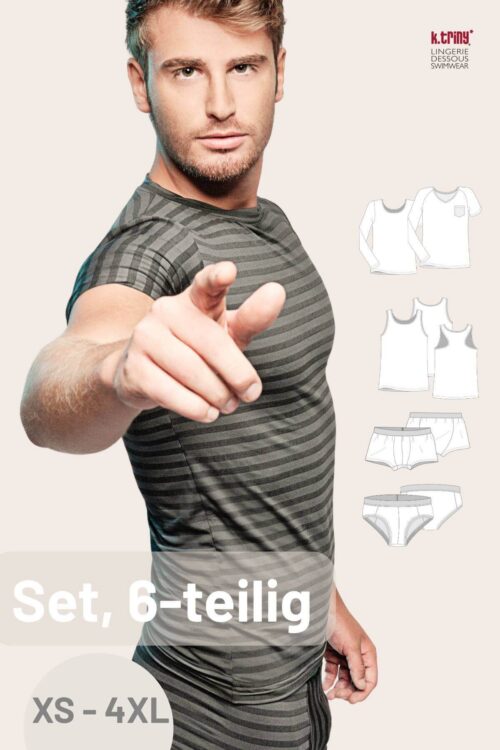 Titelbild_Herrenunterwäsche-Set mit Slip, Retroshorts, Shirt, Raglan, Tank und Racer Shirt, XS - 4XL zum selber nähen von k.triny* lingerie