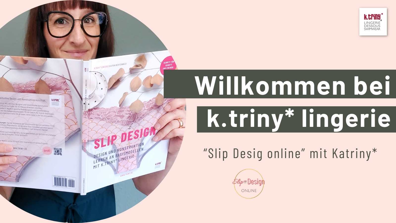 Katriny hält das Buch „Slip Design“ vor ihr Gesicht