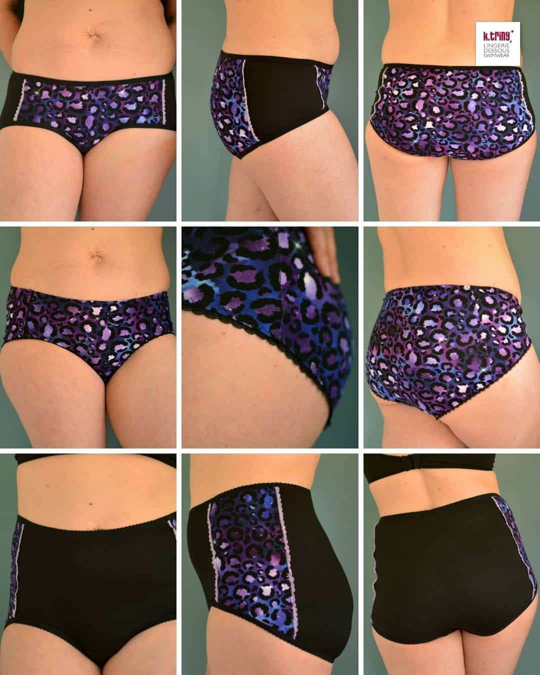 Slip nähen mit Leopardenmuster in Lila und Schwarz – #Waisty Schnittmuster in drei Bundhöhen von k.triny* lingerie