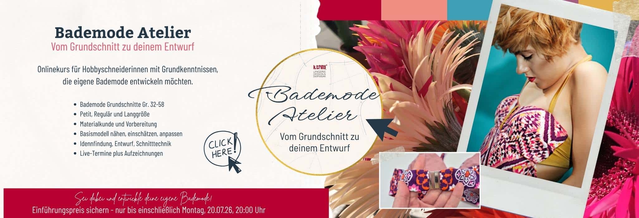 Headergrafik zum Bademode Atelier von k.triny* mit Informationen zum Onlinekurs für eigene Bademode-Entwürfe