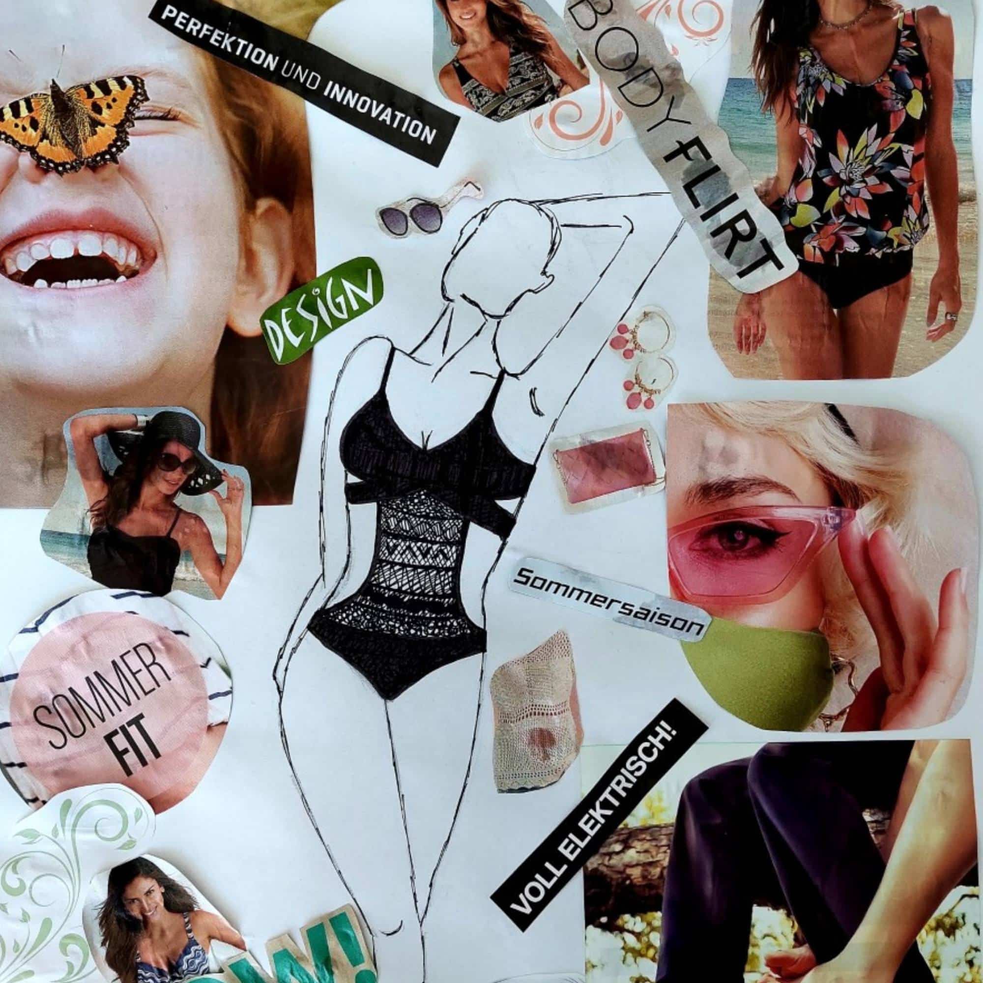 Bademode Atelier_Designwettbewerb_Sharon_L (3) Bademode Atelier Moodboard mit Skizze für einen schwarzen Badeanzug mit Spitze