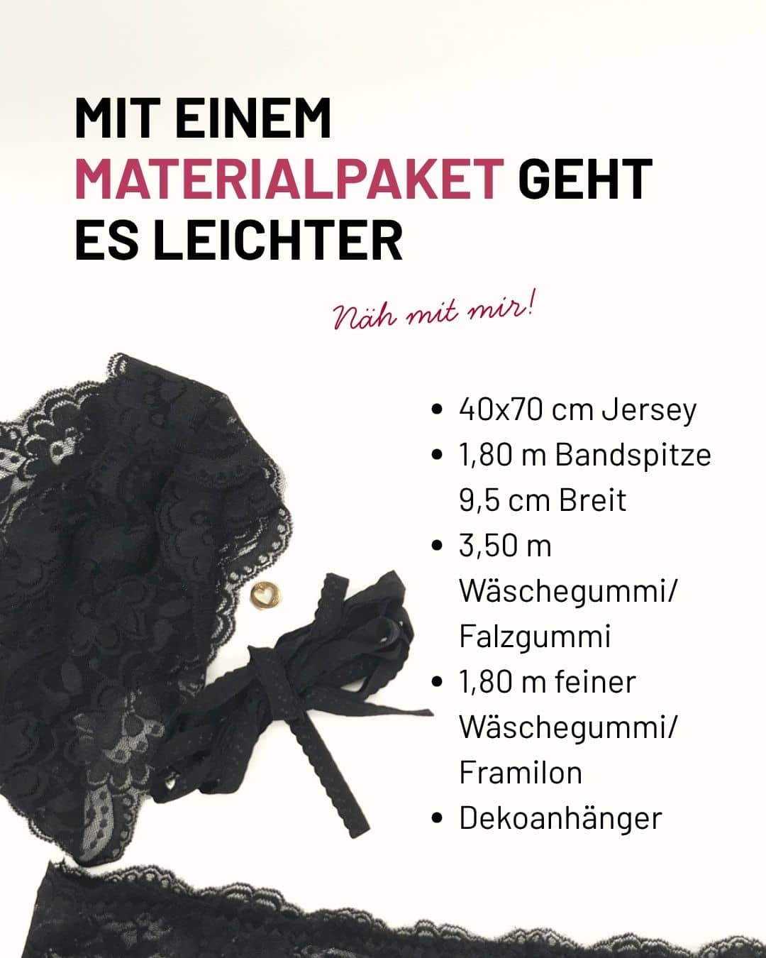 Materialpaket zum Unterwäsche nähen mit Jersey, Bandspitze und Wäschegummi für #Stringy und #TangaSlippy