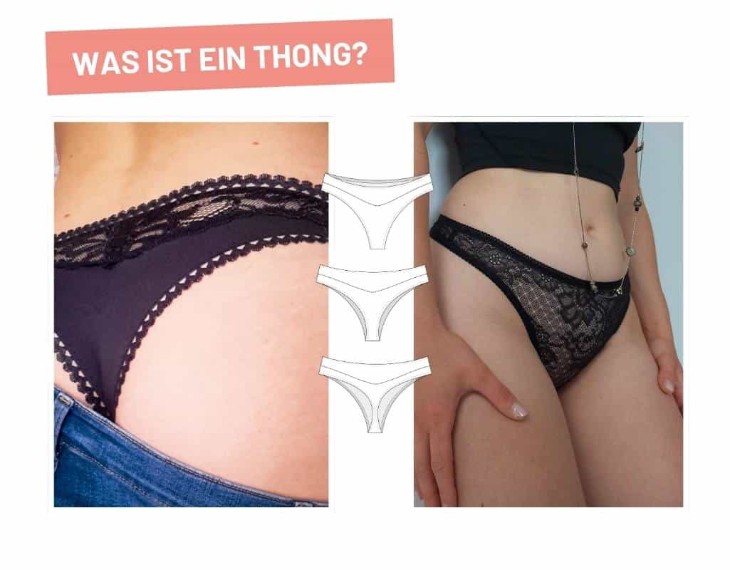 Thong-Slips mit schmaler Linienführung und unterschiedlicher Pobedeckung im Vergleich