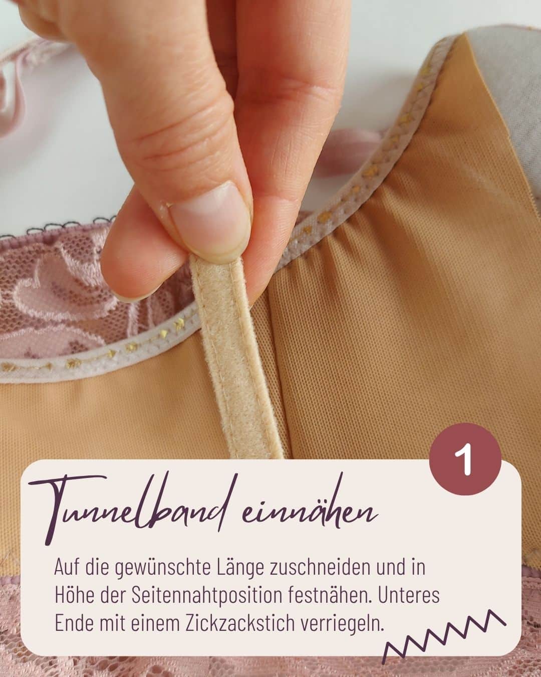 Tunnelband für ein seitliches Stäbchen in ein Bralette einnähen