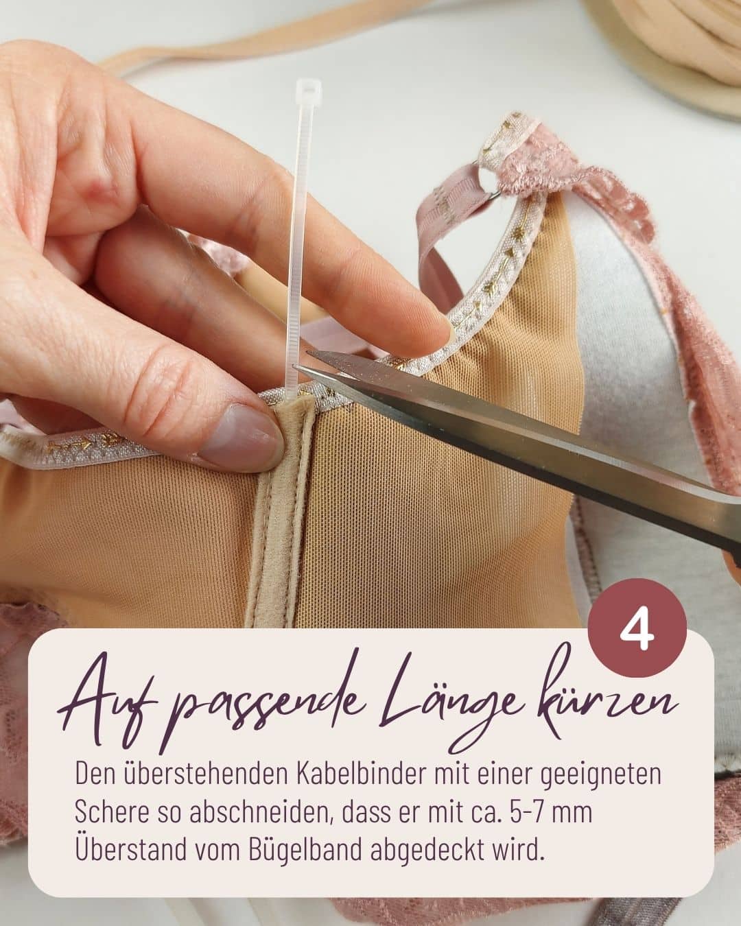 Kabelbinder für ein BH Stäbchen auf die passende Länge kürzen