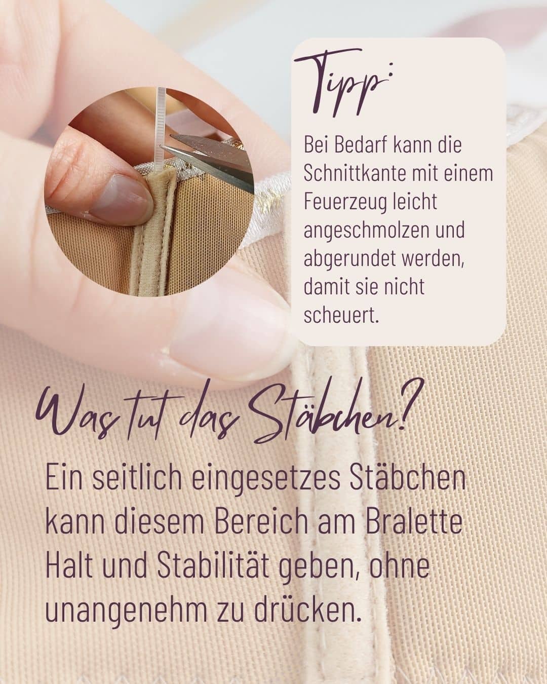 Schnittkante eines Kabelbinders für die Verwendung als BH Stäbchen bearbeiten